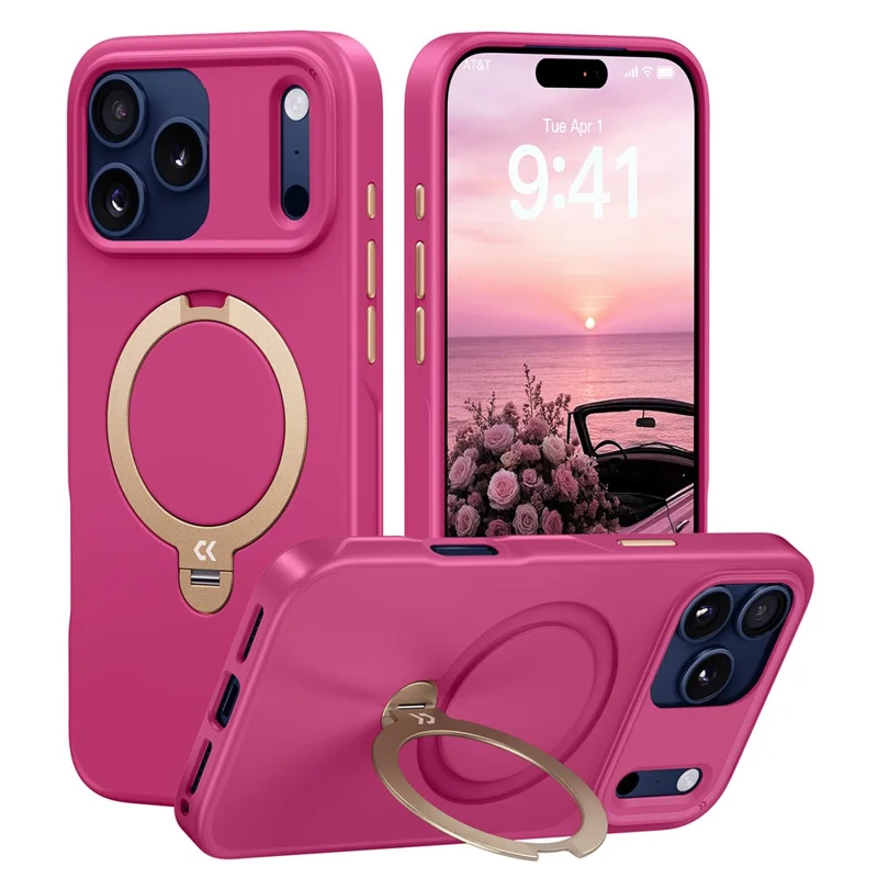 CASEKOO voor iPhone 18 Pro Max / 17 Pro Max hoesje Magnetische draaibare standaard PC + TPU valbeveiliging telefoonhoes - Roze