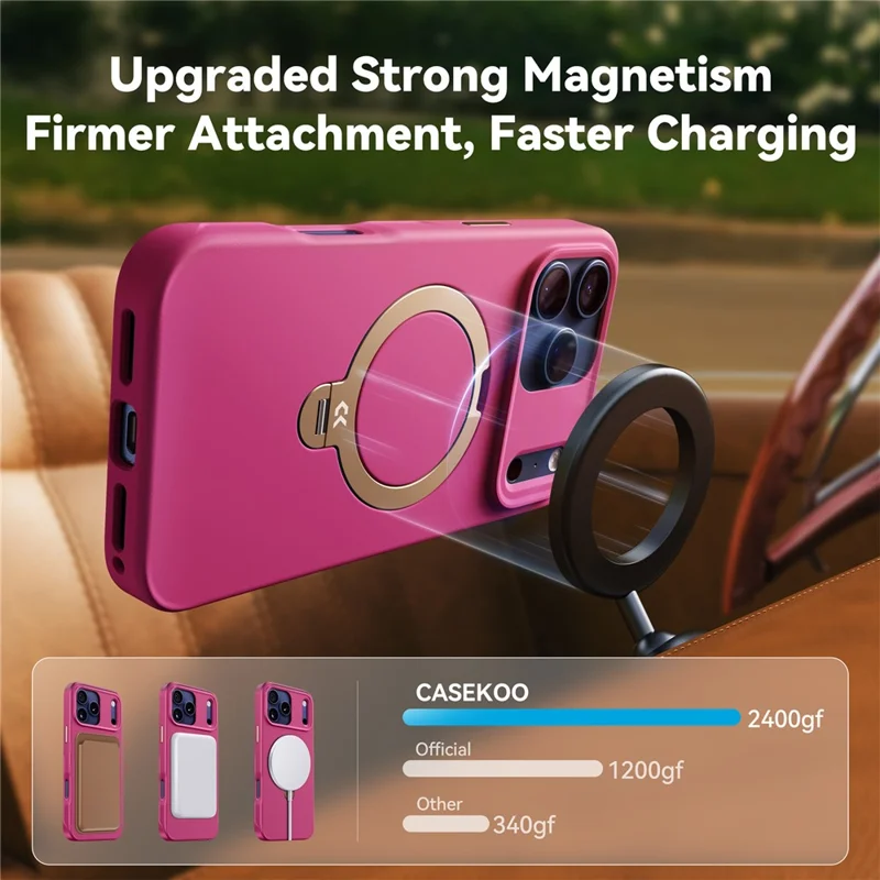 CASEKOO voor iPhone 18 Pro Max / 17 Pro Max hoesje Magnetische draaibare standaard PC + TPU valbeveiliging telefoonhoes - Roze