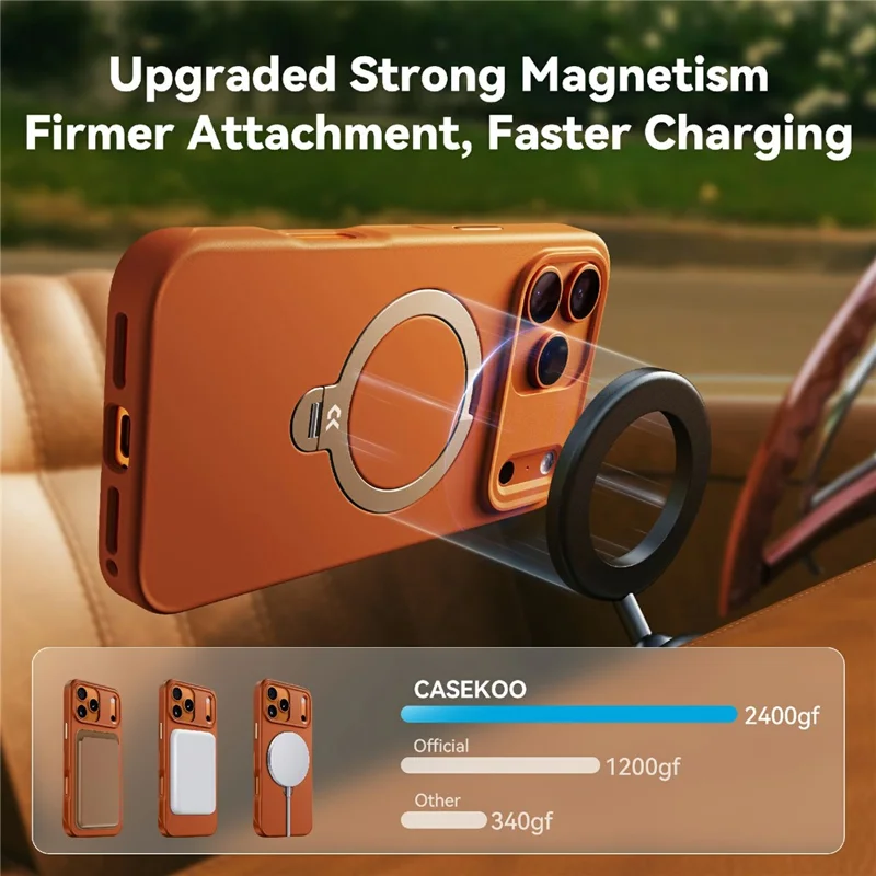 CASEKOO voor iPhone 18 Pro / 17 Pro Hoesje Magnetisch Roterend Standaartje PC + TPU Valbescherming Telefoonhoes - Oranje