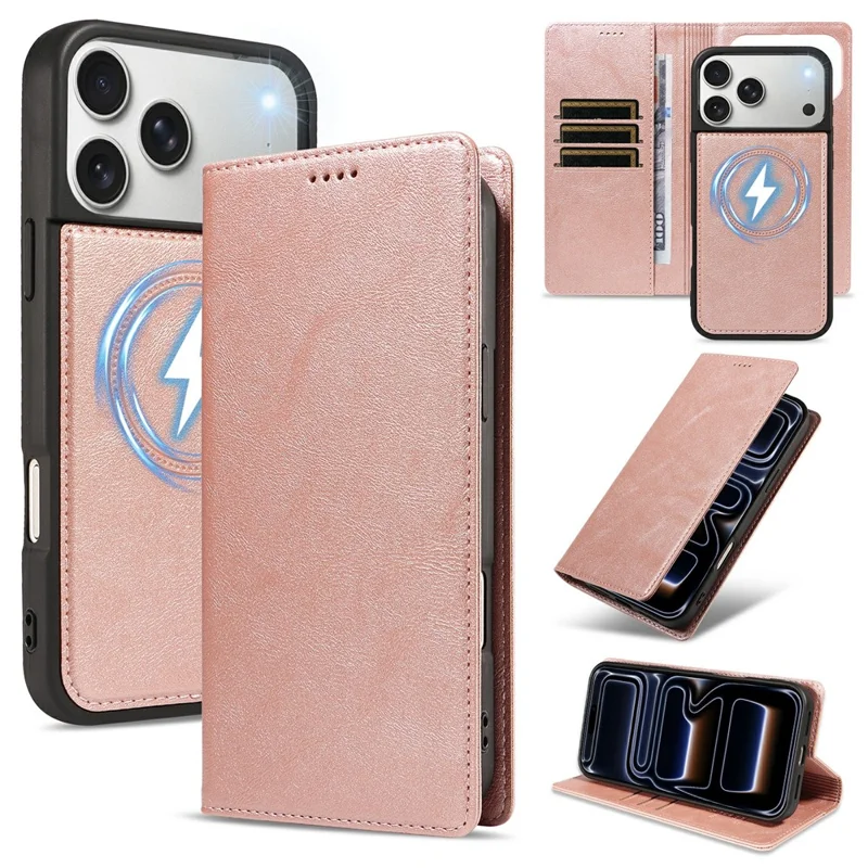 For iPhone 18 Pro Max / 17 Pro Max Magnetic Case Detachable 2 in 1 Leather Wallet Phone Cover - Rose Gold