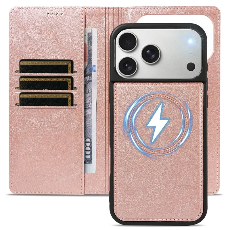 For iPhone 18 Pro Max / 17 Pro Max Magnetic Case Detachable 2 in 1 Leather Wallet Phone Cover - Rose Gold