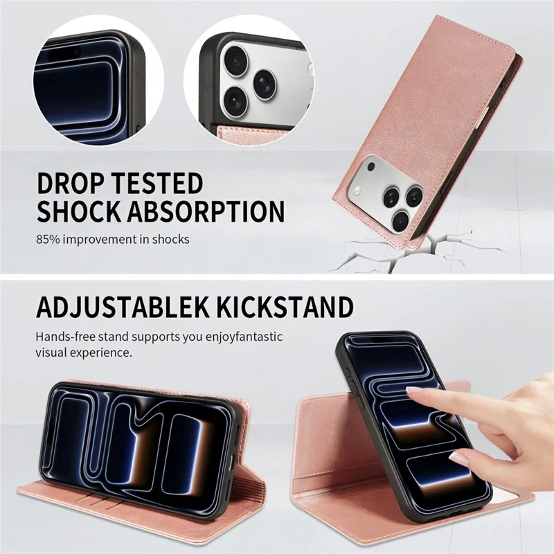 For iPhone 18 Pro Max / 17 Pro Max Magnetic Case Detachable 2 in 1 Leather Wallet Phone Cover - Rose Gold