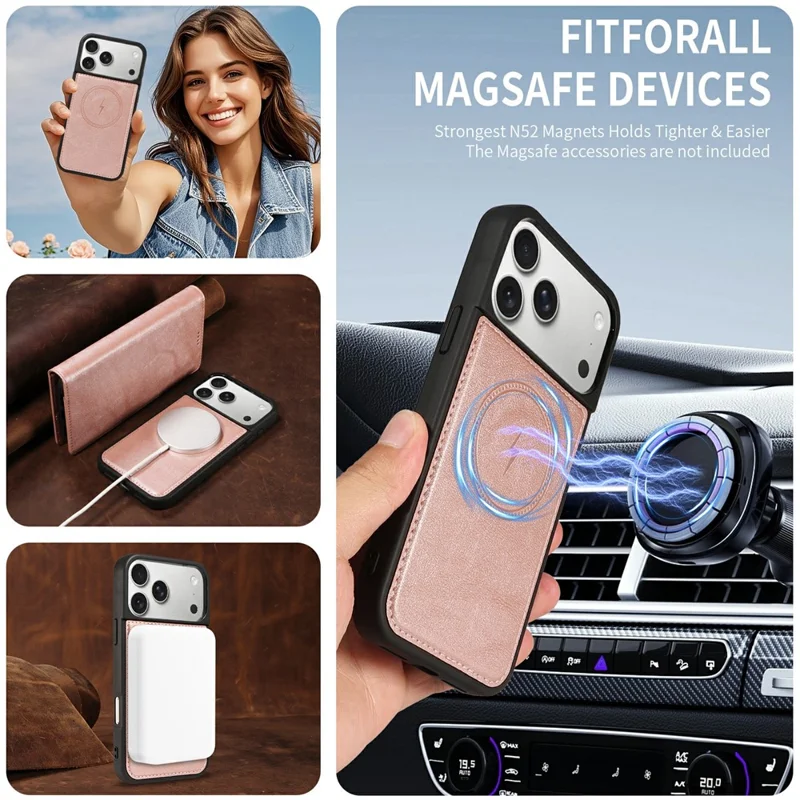 For iPhone 18 Pro Max / 17 Pro Max Magnetic Case Detachable 2 in 1 Leather Wallet Phone Cover - Rose Gold