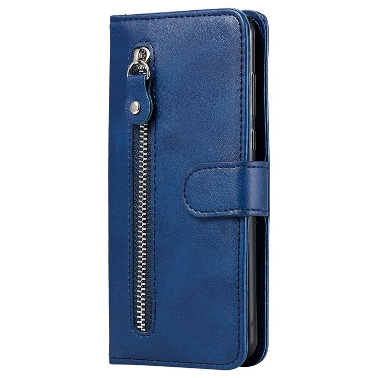 Para Samsung Galaxy A54 5G Anti-scratch Zipper Pocket Flip Phone Case Calf Texture PU Leather Magnetic Closure Stand Wallet Cover - Azul