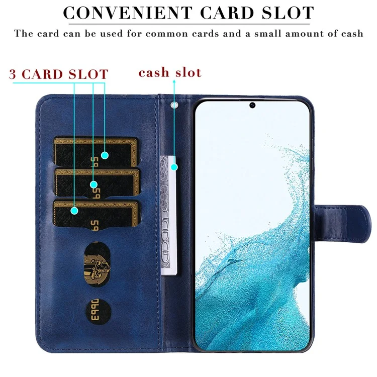 Para Samsung Galaxy A54 5G Anti-scratch Zipper Pocket Flip Phone Case Calf Texture PU Leather Magnetic Closure Stand Wallet Cover - Azul