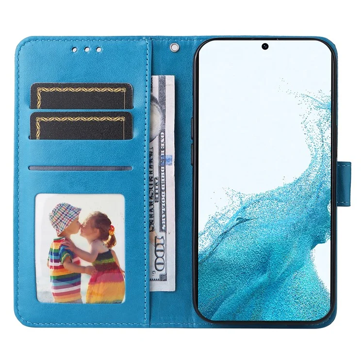 Pour Samsung Galaxy A54 5G Imprinted Sunflower Anti-scratch PU Leather Phone Case Stand Wallet Cover with Wrist Strap - Blue