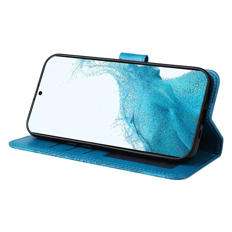 Pour Samsung Galaxy A54 5G Imprinted Sunflower Anti-scratch PU Leather Phone Case Stand Wallet Cover with Wrist Strap - Blue