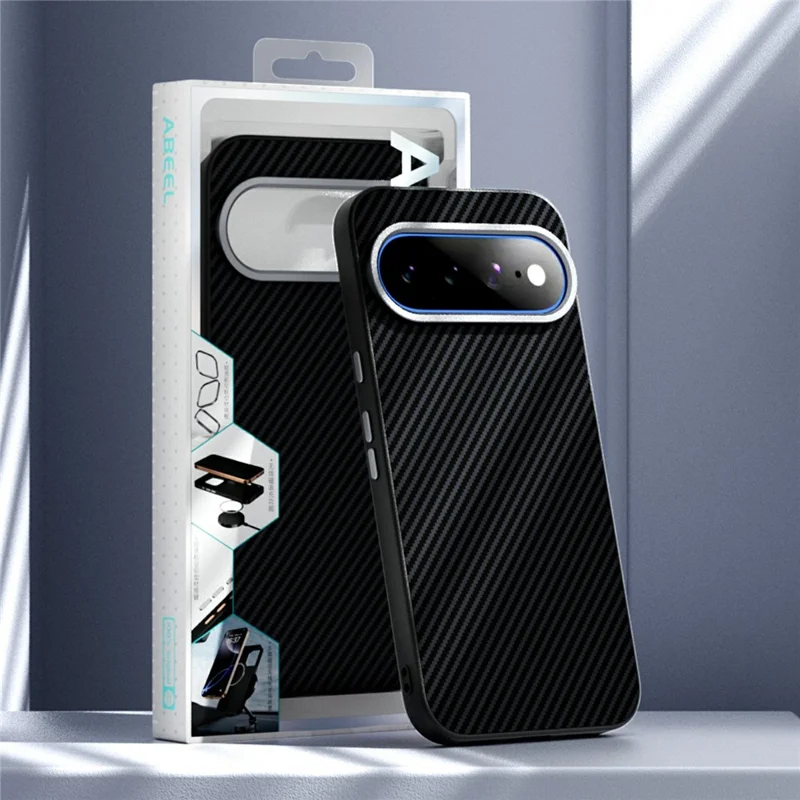 ABEEL for Google Pixel 11 Pro Magnetic Case Slim Carbon Fiber Texture TPU PC PU Phone Back Cover - Black