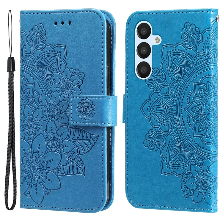 Pour Samsung Galaxy A54 5G Imprinted Flower Pattern PU Leather Case Magnetic Clasp Stand Wallet Anti-scratch Phone Cover avec Strap - Bleu