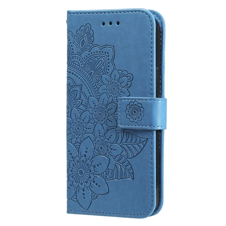Pour Samsung Galaxy A54 5G Imprinted Flower Pattern PU Leather Case Magnetic Clasp Stand Wallet Anti-scratch Phone Cover avec Strap - Bleu