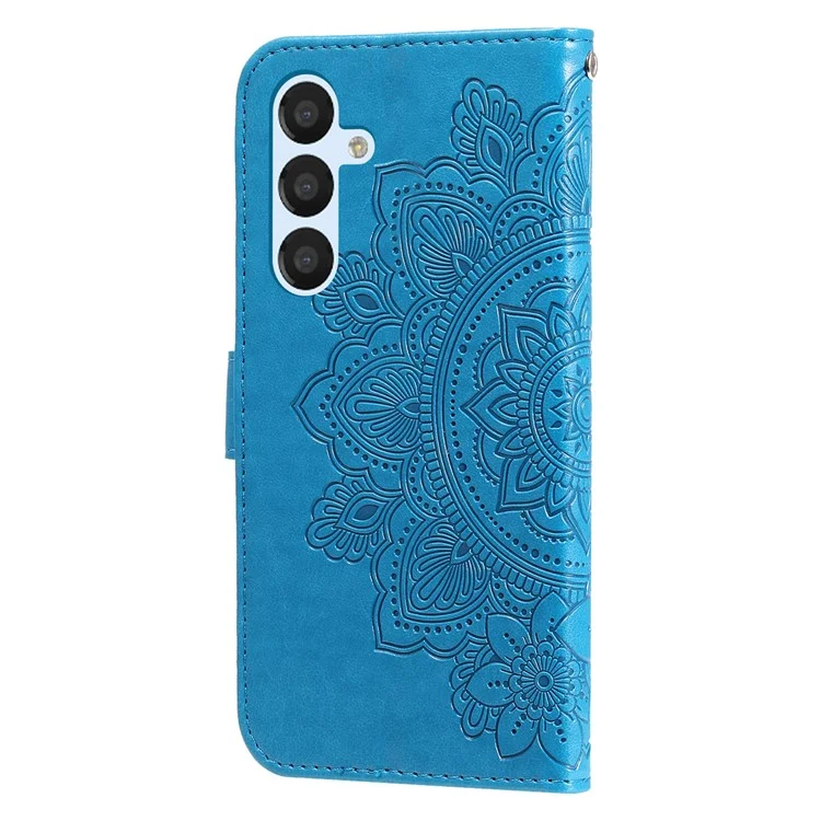 Pour Samsung Galaxy A54 5G Imprinted Flower Pattern PU Leather Case Magnetic Clasp Stand Wallet Anti-scratch Phone Cover avec Strap - Bleu