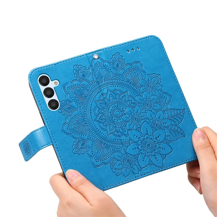 Pour Samsung Galaxy A54 5G Imprinted Flower Pattern PU Leather Case Magnetic Clasp Stand Wallet Anti-scratch Phone Cover avec Strap - Bleu
