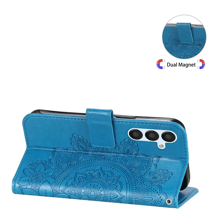 Pour Samsung Galaxy A54 5G Imprinted Flower Pattern PU Leather Case Magnetic Clasp Stand Wallet Anti-scratch Phone Cover avec Strap - Bleu