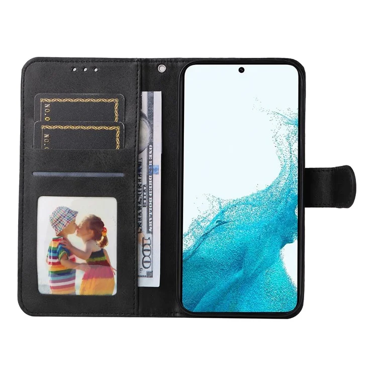 Para Samsung Galaxy A54 5G PU Leather Wallet Shockproof Phone Cover Anti-scratch Classic Calf Texture Phone Stand Case with Wrist Strap - Negro
