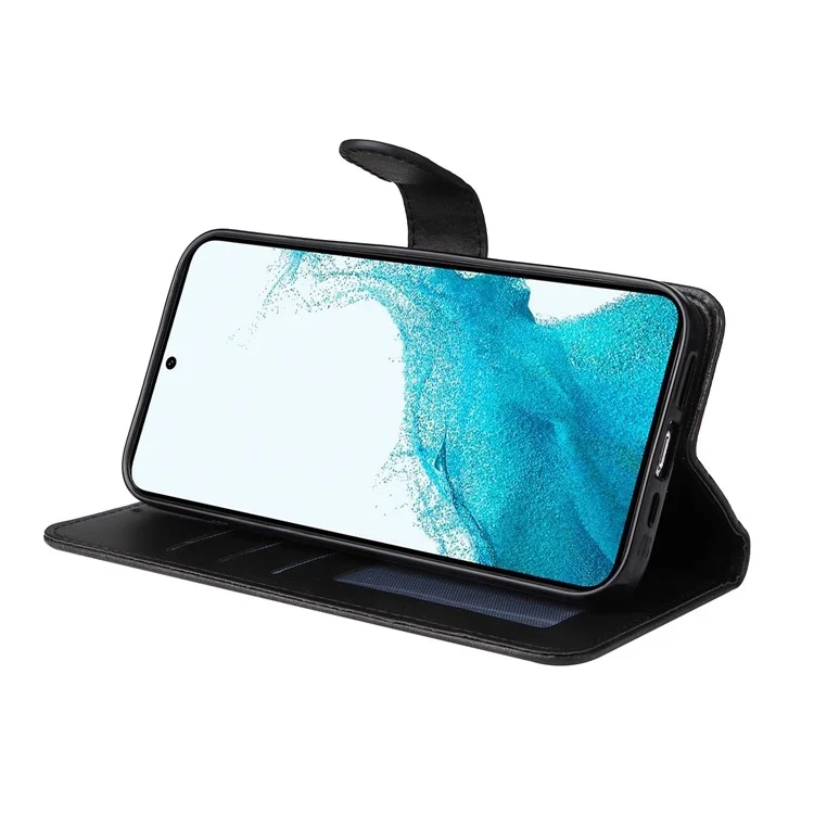 Para Samsung Galaxy A54 5G PU Leather Wallet Shockproof Phone Cover Anti-scratch Classic Calf Texture Phone Stand Case with Wrist Strap - Negro