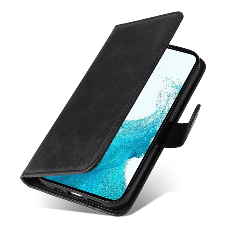Para Samsung Galaxy A54 5G PU Leather Wallet Shockproof Phone Cover Anti-scratch Classic Calf Texture Phone Stand Case with Wrist Strap - Negro