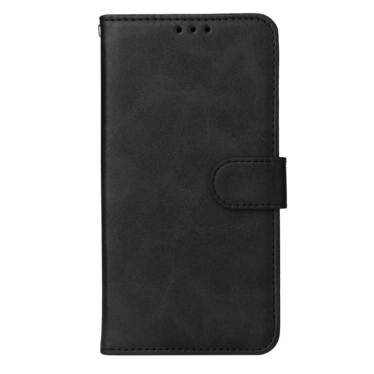 Para Samsung Galaxy A54 5G PU Leather Wallet Shockproof Phone Cover Anti-scratch Classic Calf Texture Phone Stand Case with Wrist Strap - Negro