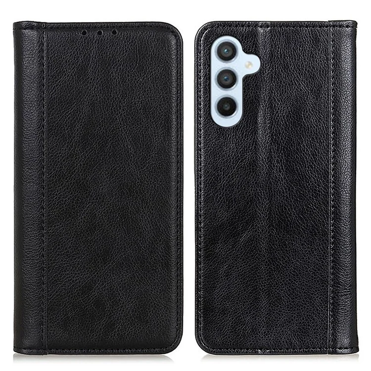 Для Samsung Galaxy A34 5G Litchi Texture Split Leather Stand Phone Case Wallet Magnetic Auto-absorbed Shell Protection Cover - Черный