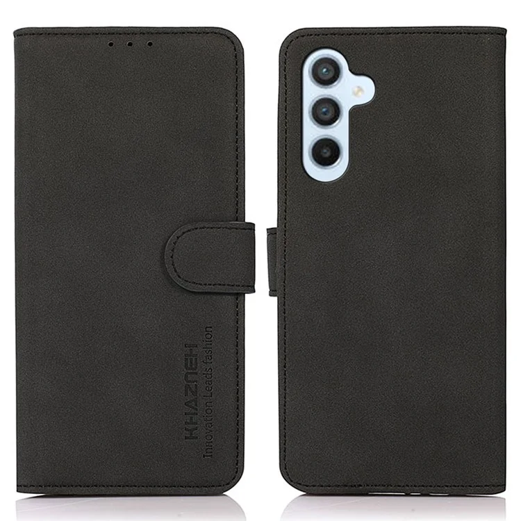 Estuche de cartera de teléfono KHAZNEH para Samsung Galaxy A34 5G, diseño de textura en PU antiarañazos, soporte magnético - Negro