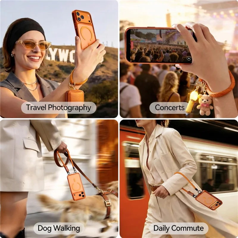 CASEKOO för iPhone 18 Pro / 17 Pro Magnetisk Skal Dold Spänne PC + TPU Chockabsorberande Skyddsskal med Rem - Orange