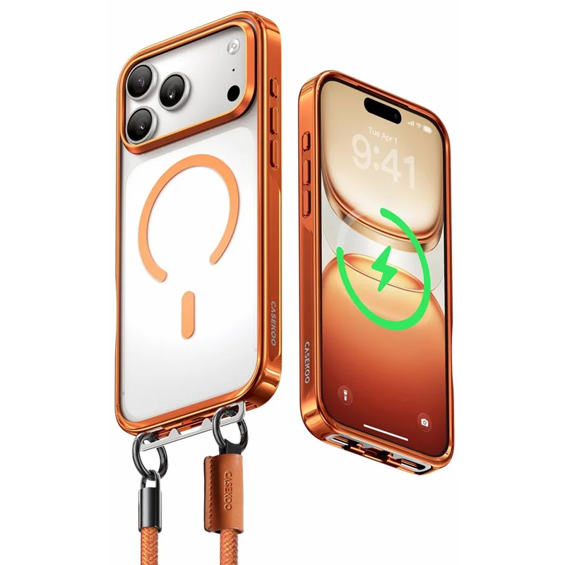 CASEKOO per iPhone 18 Pro Max / 17 Pro Max Custodia Magnetica con Fibbia Nascosta Custodia Protettiva Antiurto in PC + TPU con Cinturino - Arancione