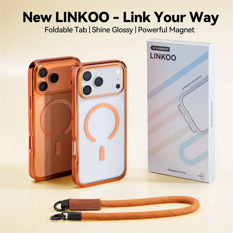 CASEKOO per iPhone 18 Pro Max / 17 Pro Max Custodia Magnetica con Fibbia Nascosta Custodia Protettiva Antiurto in PC + TPU con Cinturino - Arancione