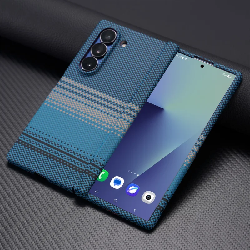 For Samsung Galaxy Z Fold6 5G Magnetic Case with Screen Protector Water Transfer Hard PC Hinge Protection Phone Cover - Blue