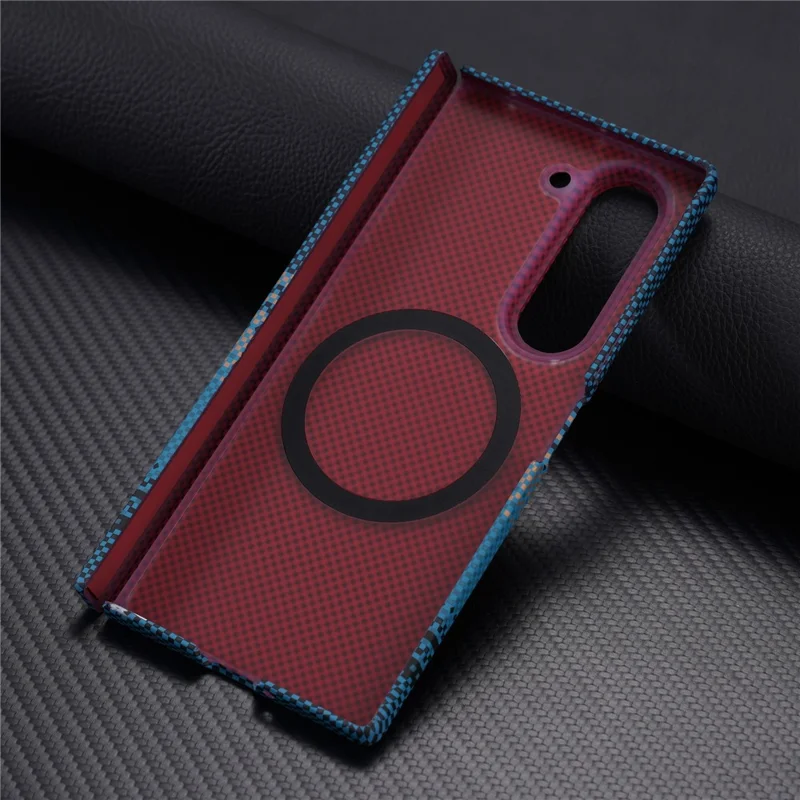 For Samsung Galaxy Z Fold5 5G Magnetic Case with Screen Protector Water Transfer Hard PC Hinge Protection Phone Cover - Blue