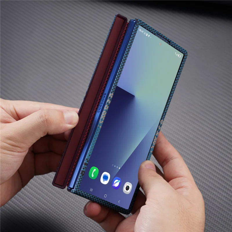 For Samsung Galaxy Z Fold5 5G Magnetic Case with Screen Protector Water Transfer Hard PC Hinge Protection Phone Cover - Blue