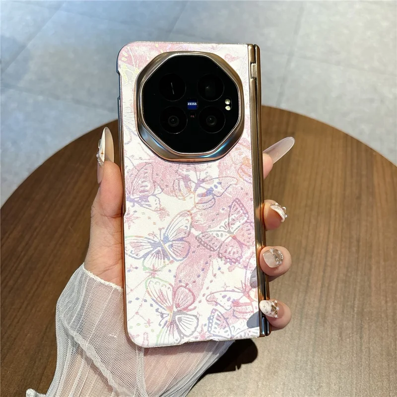 Coque pour vivo X Fold6 5G, motif papillon, coque de protection antichoc en PC avec protecteur d'écran en verre trempé - Rose