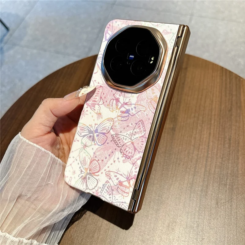 Coque pour vivo X Fold6 5G, motif papillon, coque de protection antichoc en PC avec protecteur d'écran en verre trempé - Rose