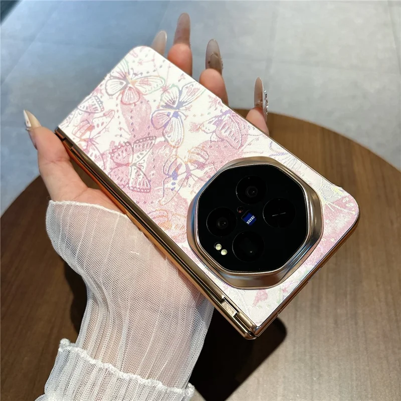 Coque pour vivo X Fold6 5G, motif papillon, coque de protection antichoc en PC avec protecteur d'écran en verre trempé - Rose