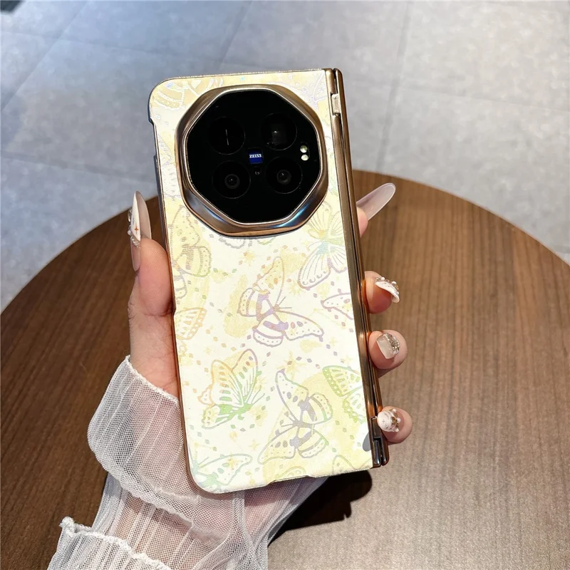 Чехол для vivo X Fold6 5G с бабочками, ударопрочный поликарбонатный чехол с закалённым стеклом и защитой экрана — жёлтый