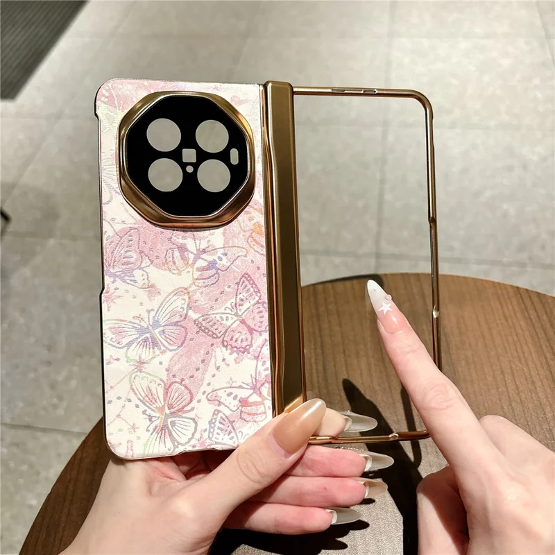 Чехол для vivo X Fold6 5G с бабочками, ударопрочный поликарбонатный чехол с закалённым стеклом и защитой экрана — жёлтый