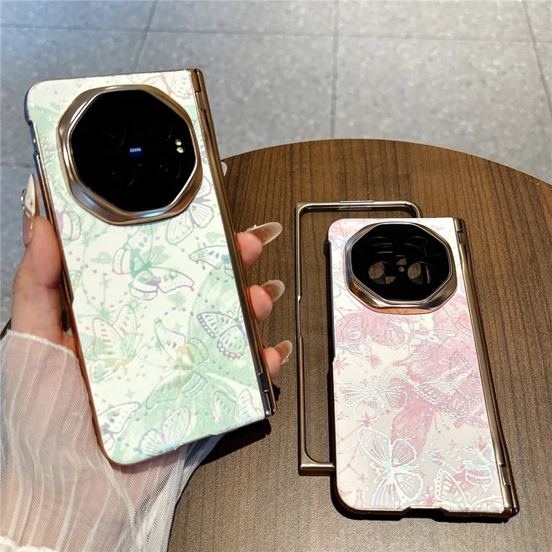 Чехол для vivo X Fold6 5G с бабочками, ударопрочный поликарбонатный чехол с закалённым стеклом и защитой экрана — жёлтый