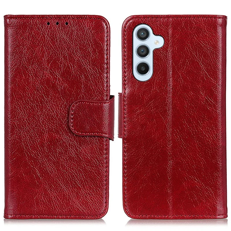 For Samsung Galaxy A34 5G Nappa Texture Split Leather Anti-Scratch Phone Case Stand Wallet Magnetic Closure Anti-fall Phone Cover - Red