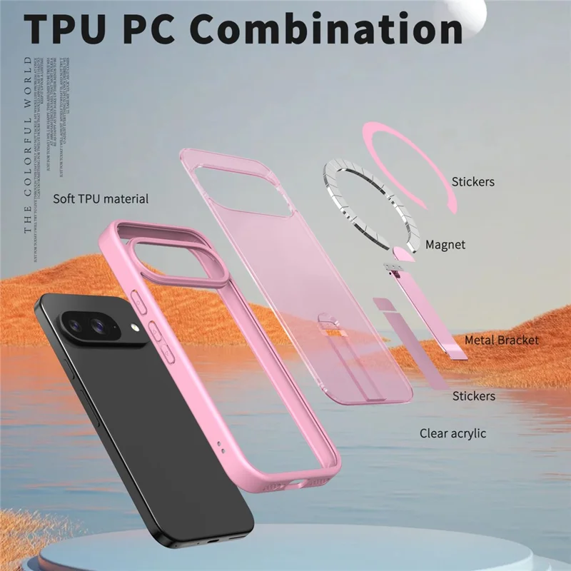 For Google Pixel 11  /  Pixel 11 Pro Magnetic Case Kickstand TPU + Acrylic Phone Cover - Pink