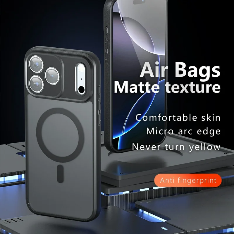 Магнитный чехол для iPhone 18 Pro Max, TPU + PC, матовая поверхность, чехол с тактильным покрытием - Черный