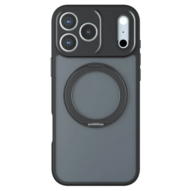 For iPhone 18 Pro Max Matte Skin-touch Magnetic Case 360° Rotating Kickstand Shockproof TPU + PC Phone Cover - Transparent Black