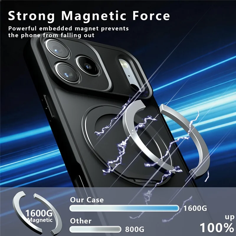 For iPhone 18 Pro Max Matte Skin-touch Magnetic Case 360° Rotating Kickstand Shockproof TPU + PC Phone Cover - Transparent Black