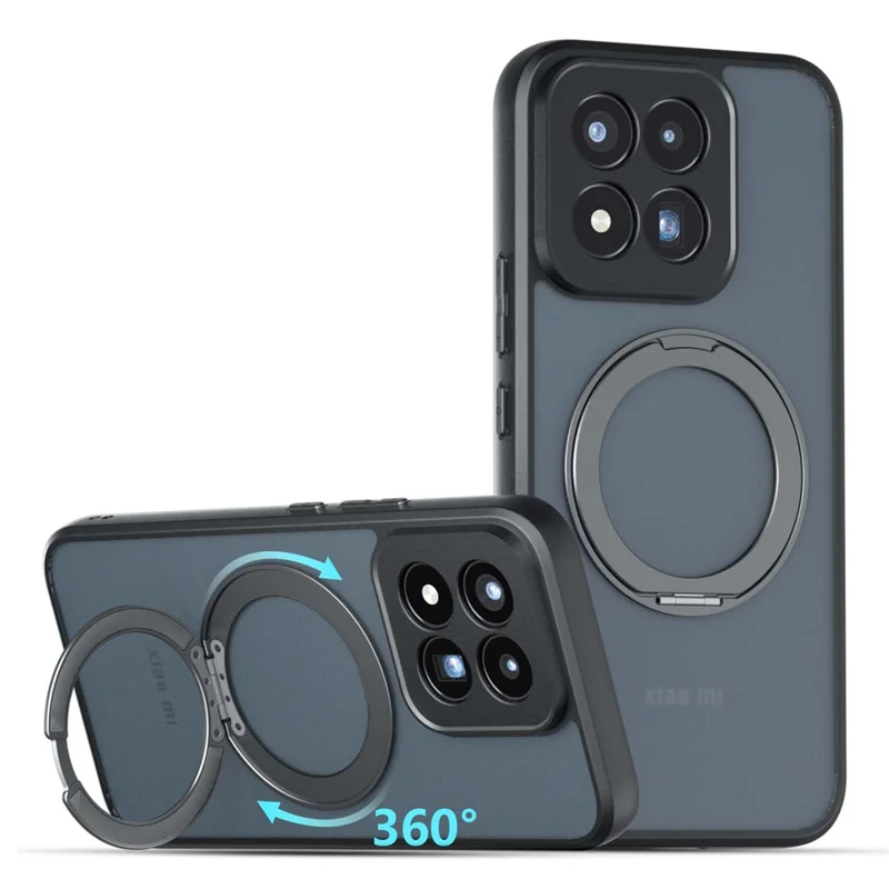 For Xiaomi 17 Max Matte Skin-touch Magnetic Case 360° Rotating Kickstand Shockproof TPU + PC Phone Cover  - Transparent Black