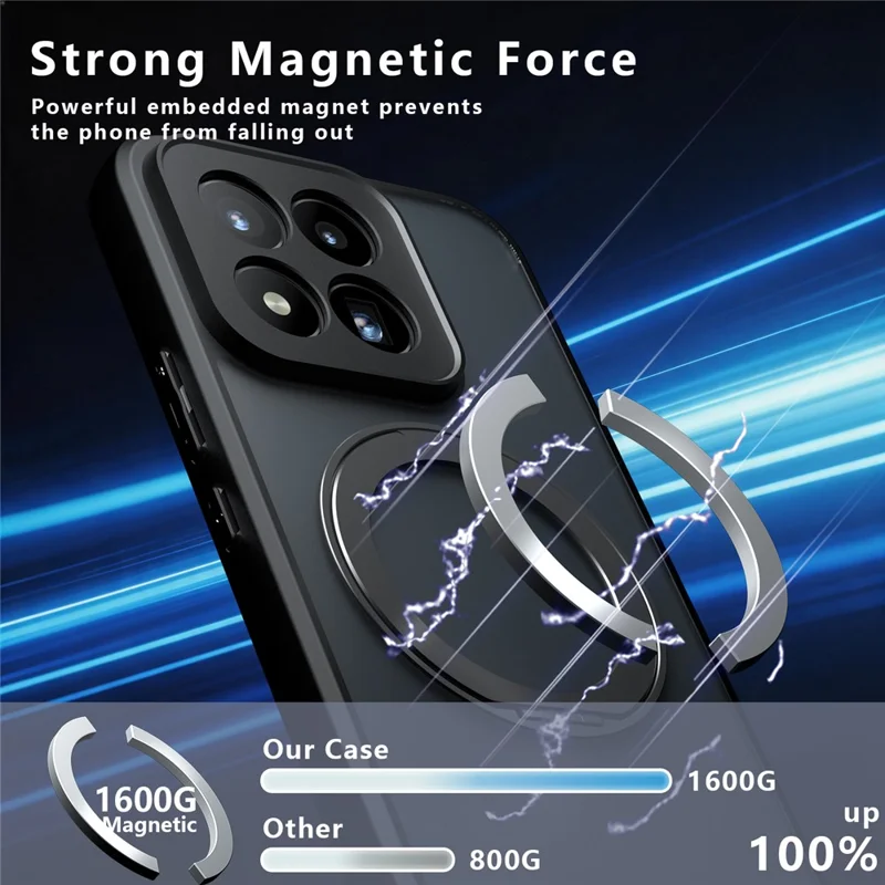 For Xiaomi 17 Max Matte Skin-touch Magnetic Case 360° Rotating Kickstand Shockproof TPU + PC Phone Cover  - Transparent Black