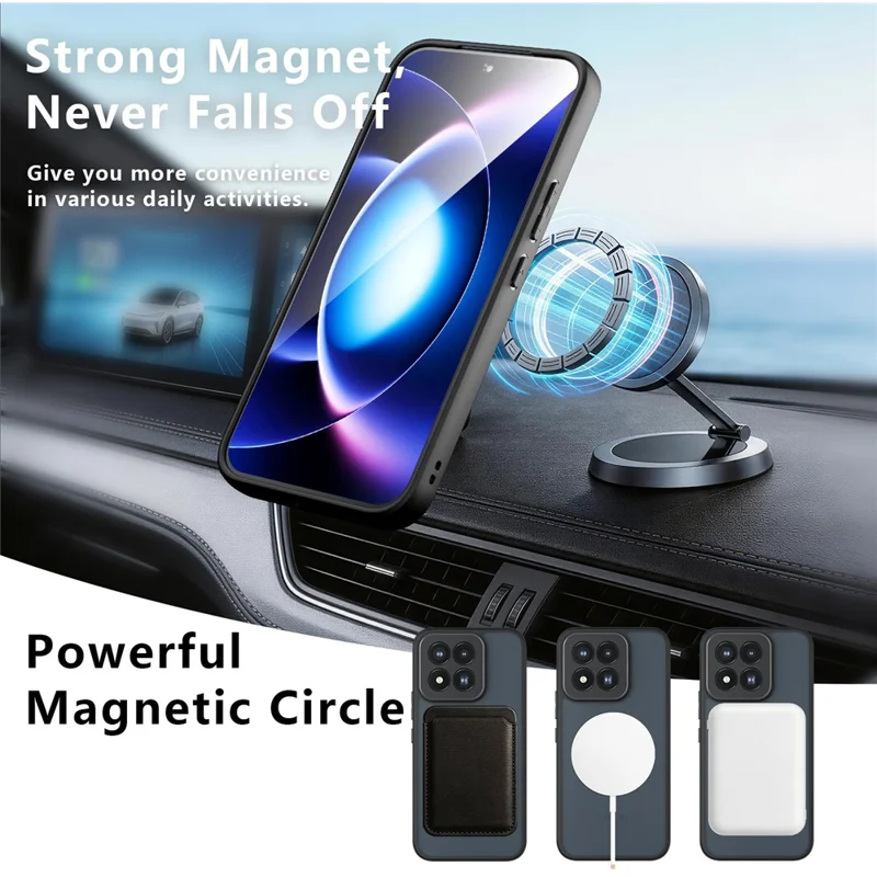 For Xiaomi 17 Max Matte Skin-touch Magnetic Case 360° Rotating Kickstand Shockproof TPU + PC Phone Cover  - Transparent Black