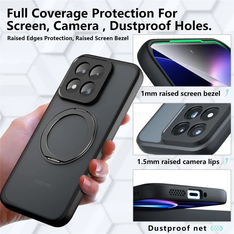 For Xiaomi 17 Max Matte Skin-touch Magnetic Case 360° Rotating Kickstand Shockproof TPU + PC Phone Cover  - Transparent Black