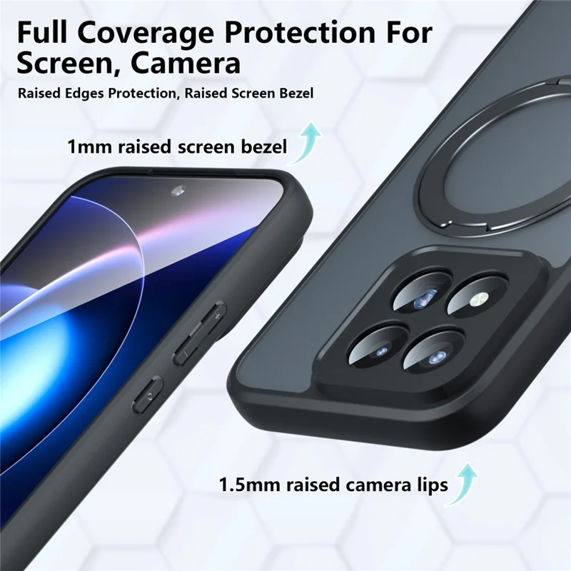 For Xiaomi 17 Max Matte Skin-touch Magnetic Case 360° Rotating Kickstand Shockproof TPU + PC Phone Cover  - Transparent Black