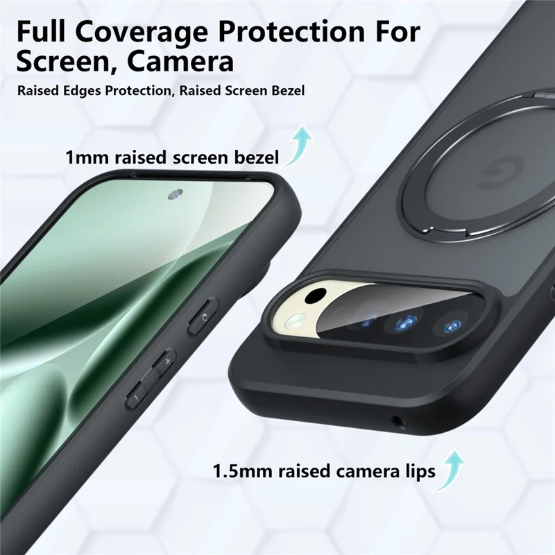 For Google Pixel 10 Pro XL Matte Skin-touch Magnetic Case 360° Rotating Kickstand Shockproof TPU + PC Phone Cover - Transparent Black