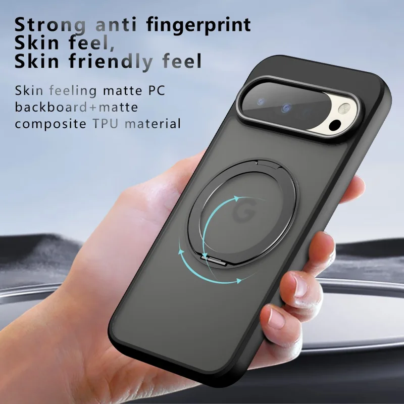 For Google Pixel 10 Pro XL Matte Skin-touch Magnetic Case 360° Rotating Kickstand Shockproof TPU + PC Phone Cover - Transparent Black