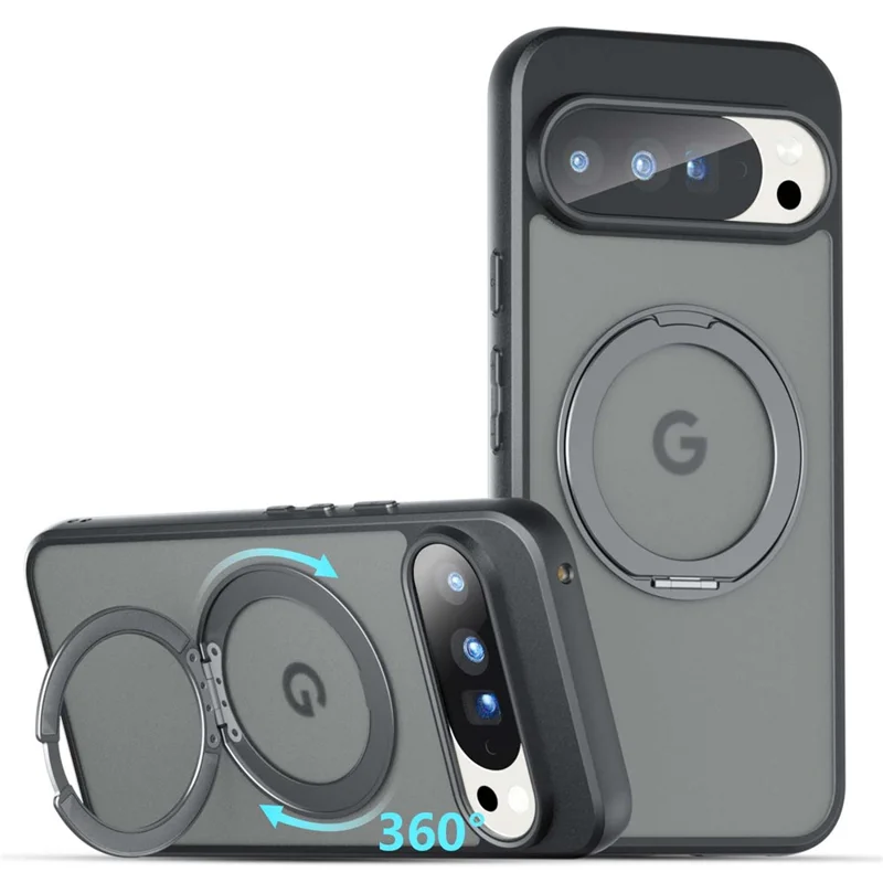 For Google Pixel 10 Pro XL Matte Skin-touch Magnetic Case 360° Rotating Kickstand Shockproof TPU + PC Phone Cover - Transparent Black