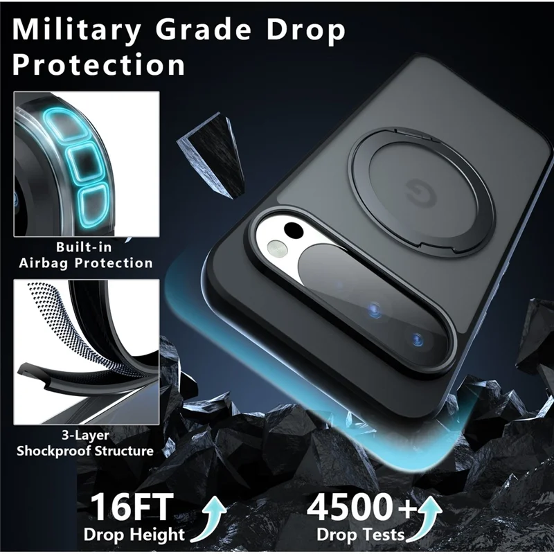 For Google Pixel 10 Pro XL Matte Skin-touch Magnetic Case 360° Rotating Kickstand Shockproof TPU + PC Phone Cover - Transparent Black