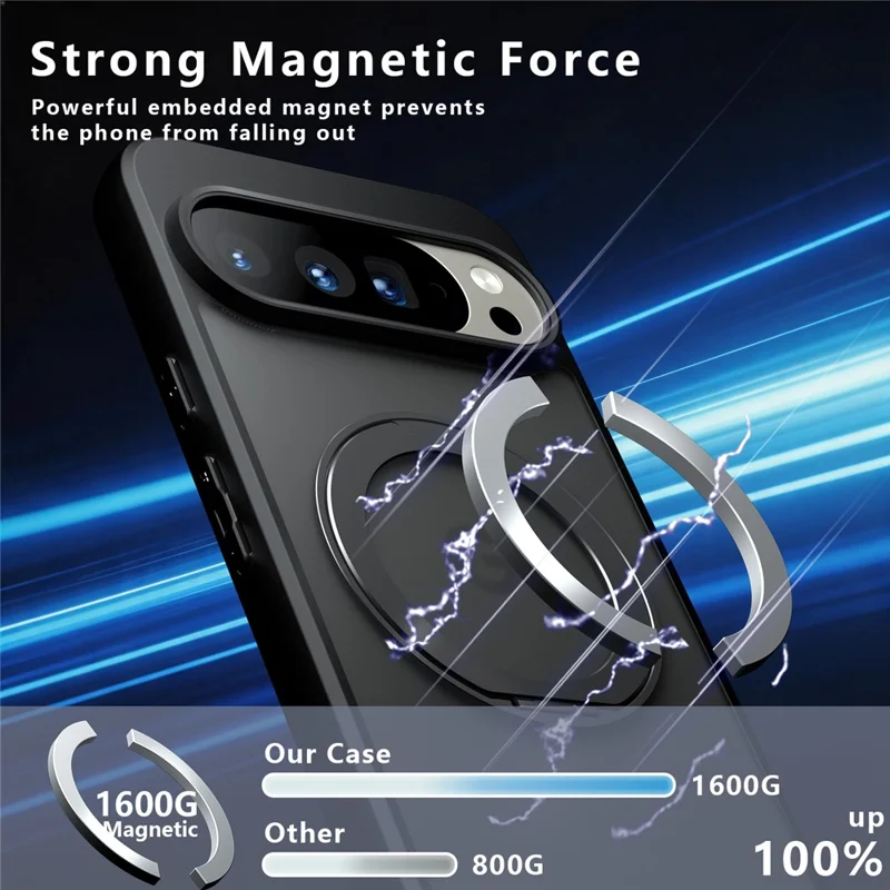 For Google Pixel 10 Pro XL Matte Skin-touch Magnetic Case 360° Rotating Kickstand Shockproof TPU + PC Phone Cover - Transparent Black